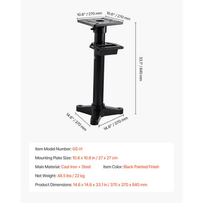 GS-H - Ergonomic 33" Heavy-Duty Bench Grinder Stand with 10.6" Plate