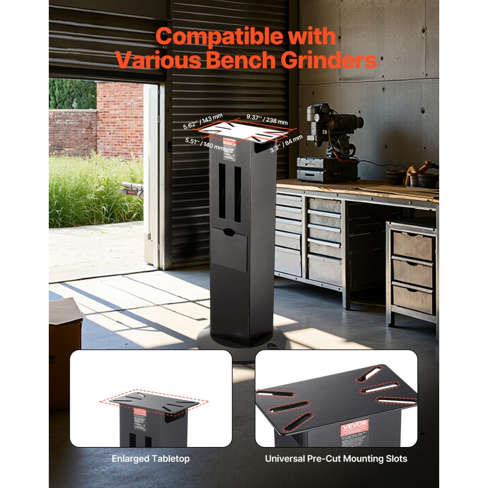 GS-C - 33" Heavy-Duty Bench Grinder Stand with 11"x6.7" Plate and Storage