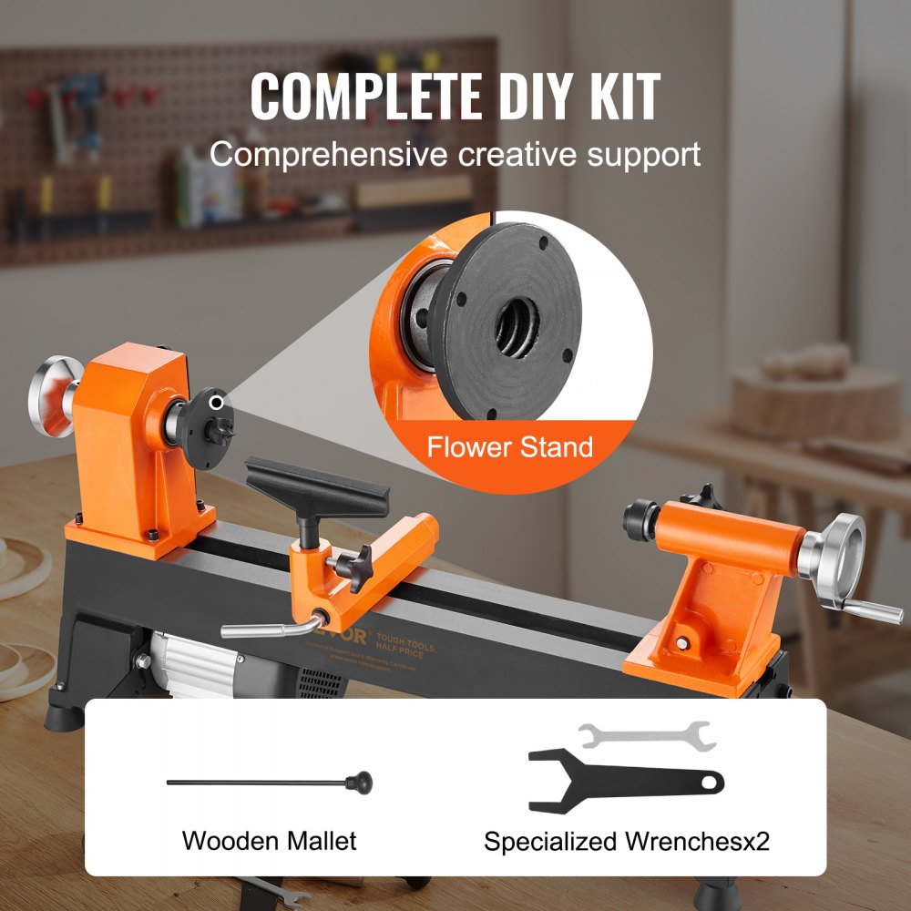 RWL1018 - Compact 10in VEVOR Wood Lathe for Beginners and Hobbyists