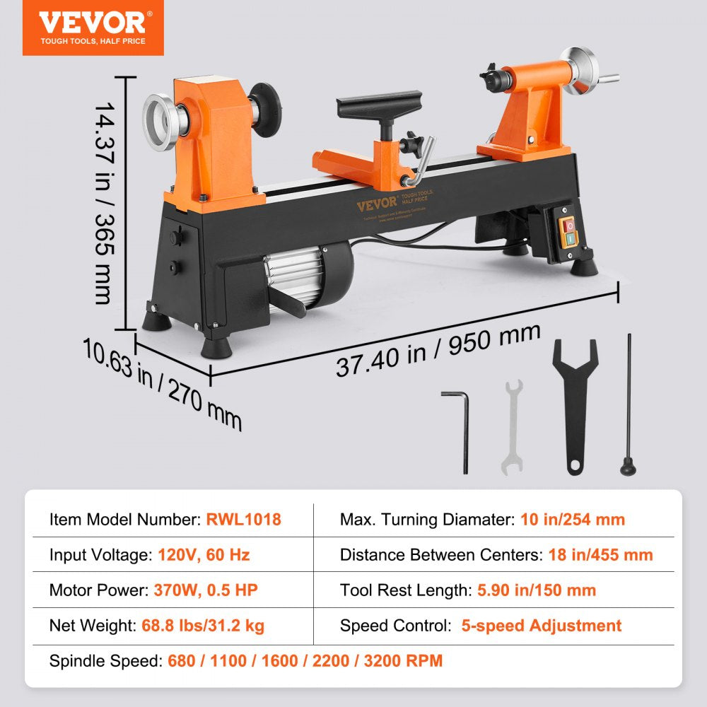 RWL1018 - Compact 10in VEVOR Wood Lathe for Beginners and Hobbyists