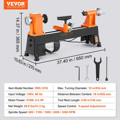 RWL1018 - Compact 10in VEVOR Wood Lathe for Beginners and Hobbyists