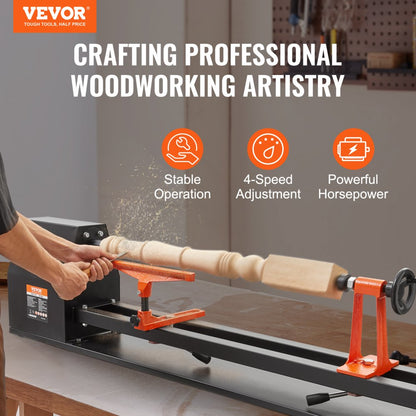 MCS1000 - 14" x 40" Cast Iron Wood Lathe, 0.5 HP, 4 Speeds