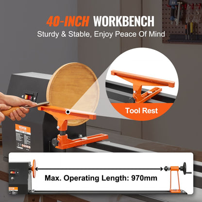 MCS1000 - 14" x 40" Cast Iron Wood Lathe, 0.5 HP, 4 Speeds