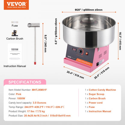 MHTJXM01F - VEVOR 1000W Cotton Candy Machine for Fast, Fun Treats