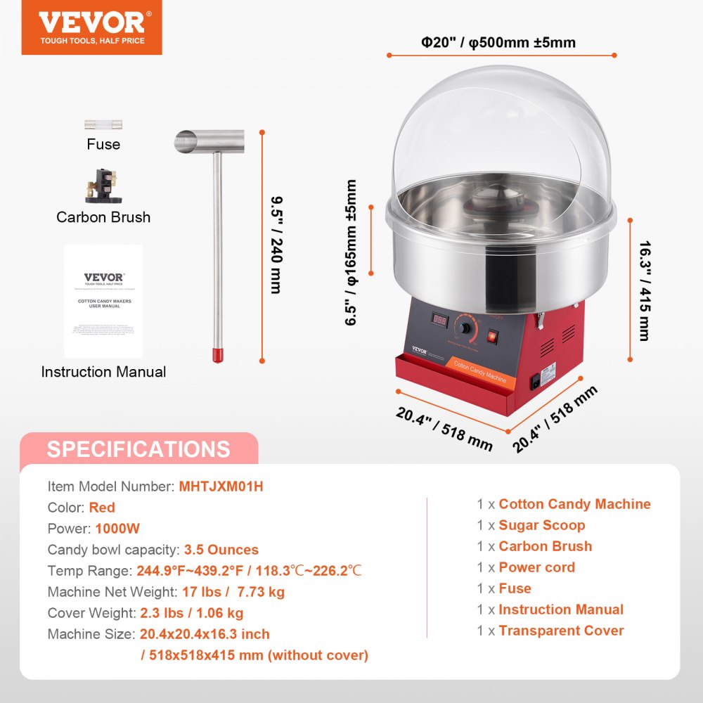 MHTJXM01H - 1000W VEVOR Electric Cotton Candy Machine for Events