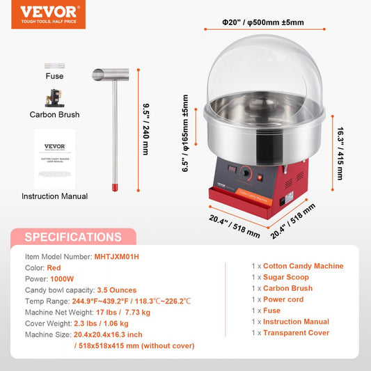 MHTJXM01H - 1000W VEVOR Electric Cotton Candy Machine for Events
