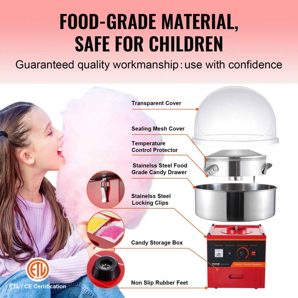 MHTJJPZY01 - 1000W Stainless Steel Cotton Candy Machine for Birthday Parties