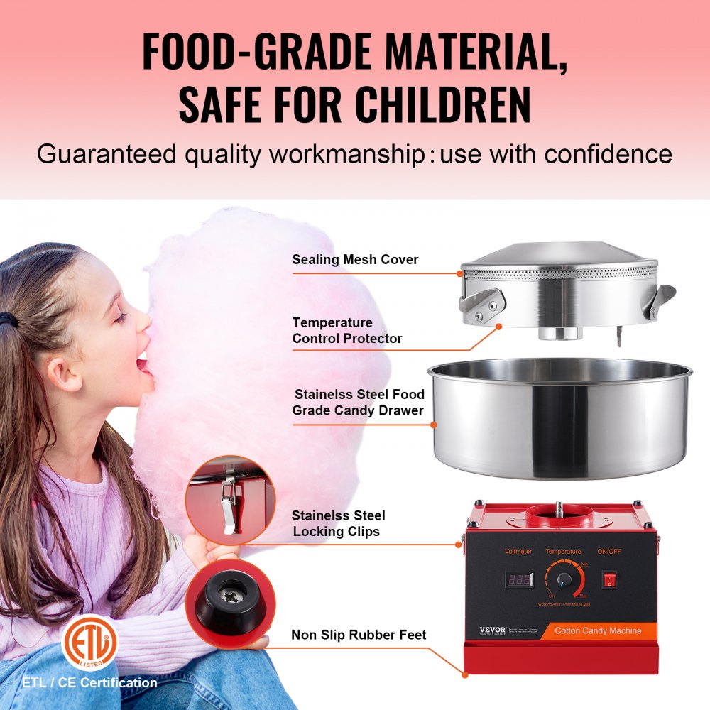 MHTJXM01H - 1000W VEVOR Cotton Candy Machine, Makes 6 Fluffs/Minute