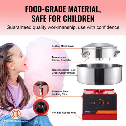 MHTJXM01H - 1000W VEVOR Cotton Candy Machine, Makes 6 Fluffs/Minute