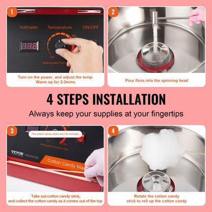 MHTJXM01H - 1000W VEVOR Cotton Candy Machine, Makes 6 Fluffs/Minute
