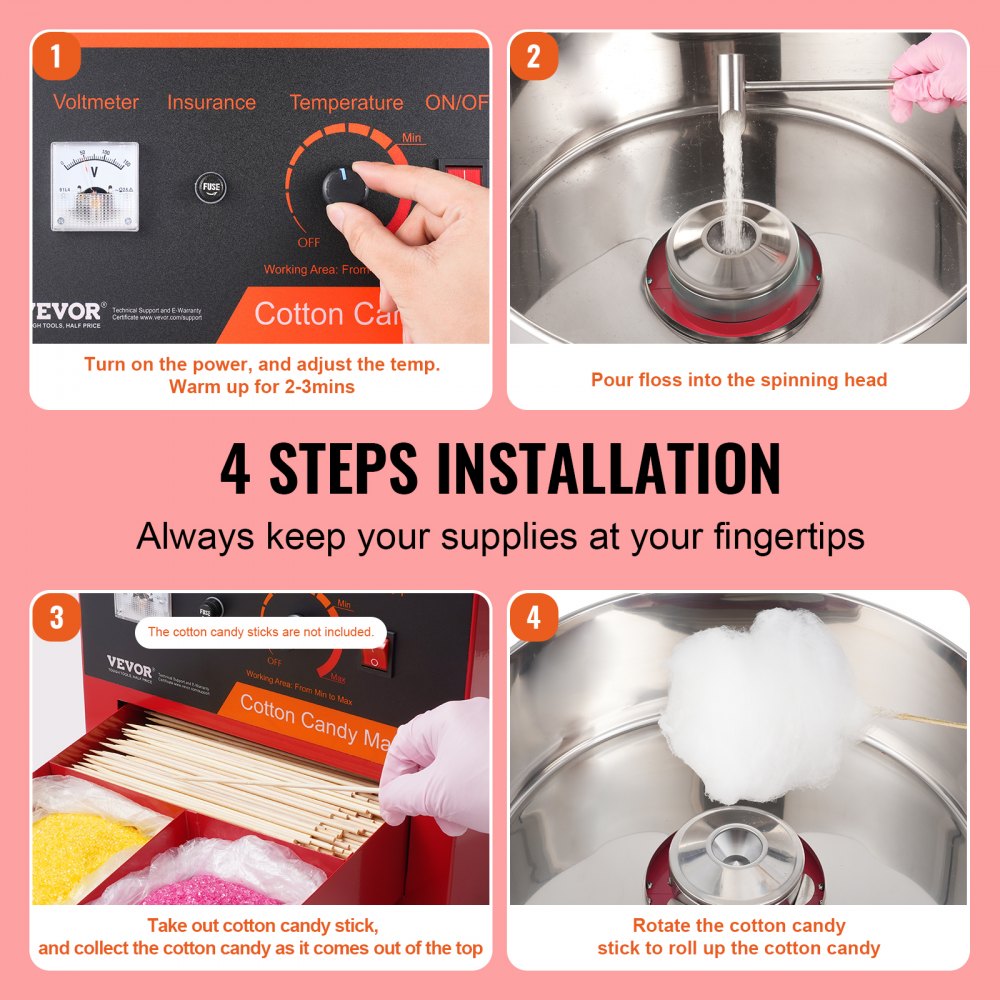 MHTJJPZY01 - 1000W VEVOR Cotton Candy Machine for Easy, Fluffy Cones