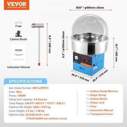 MHTJJPZY01 - 1000W Electric Cotton Candy Machine for Home & Commercial Use