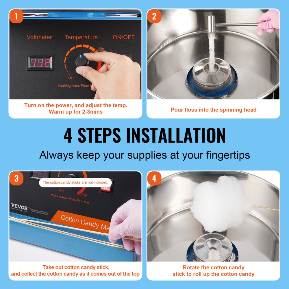 MHTJXM01L - 1000W Electric Cotton Candy Machine for Fast Family Fun