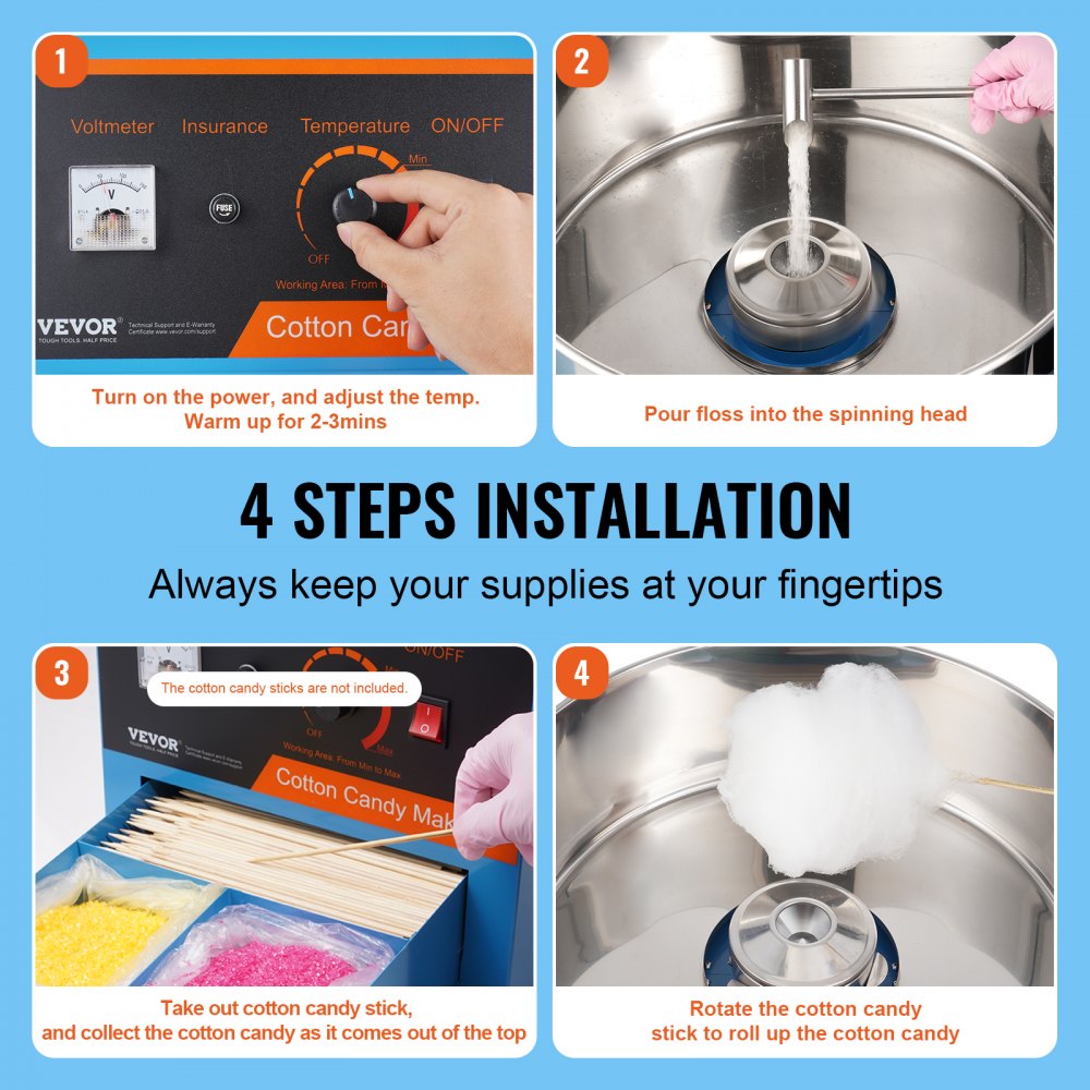 MHTJJPZY01 - 1000W VEVOR Cotton Candy Machine for Parties, Easy to Use