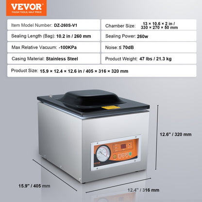 DZ-260S-V1 - Professional Stainless Steel Vacuum Sealer for Fresh Food Preservation