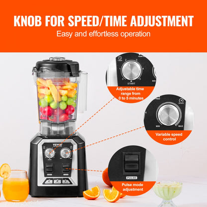 HS-210D-US - 2200W VEVOR Blender for Smoothies & Frozen Drinks, 68 oz Capacity