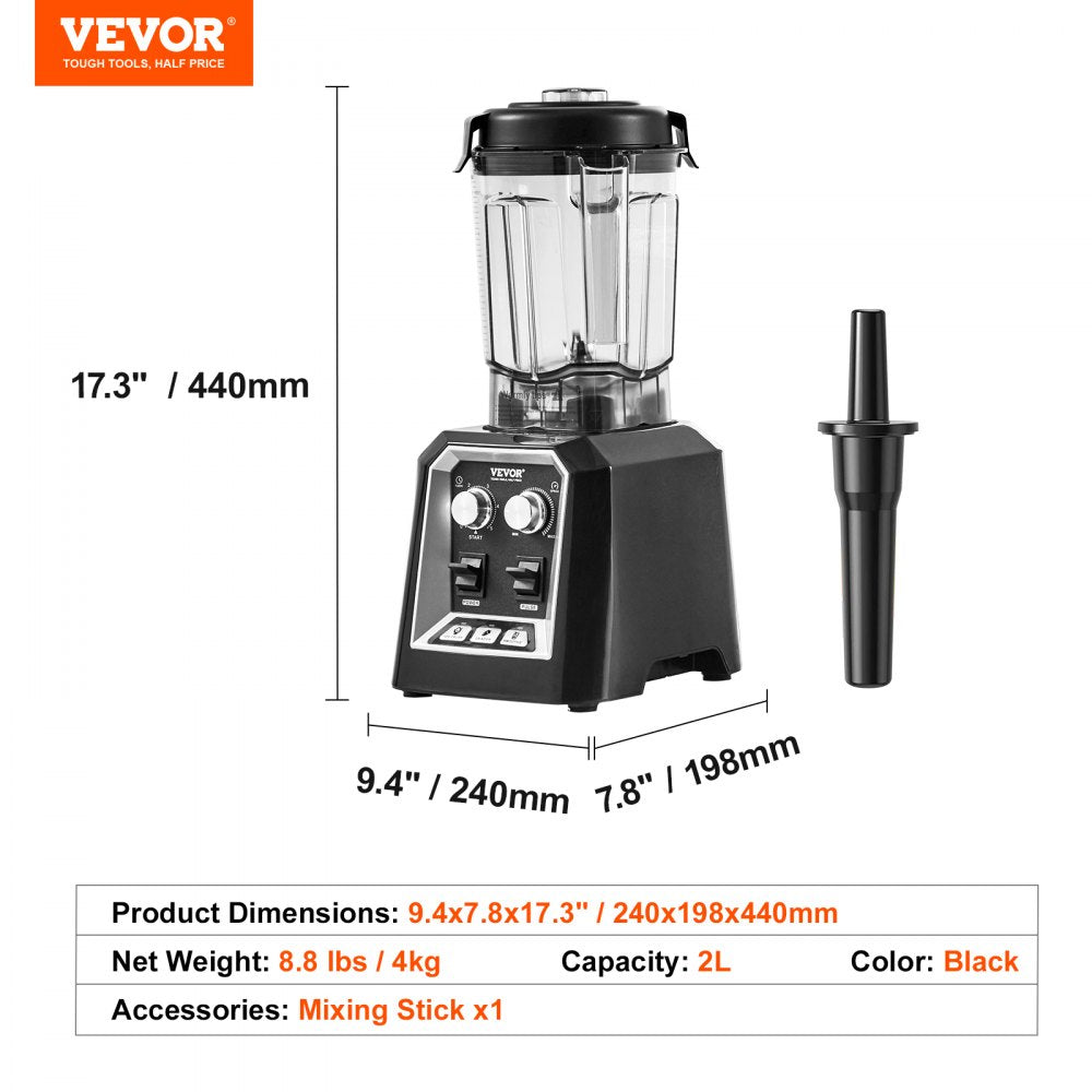 HS-210D-US - 2200W VEVOR Blender for Smoothies & Frozen Drinks, 68 oz Capacity