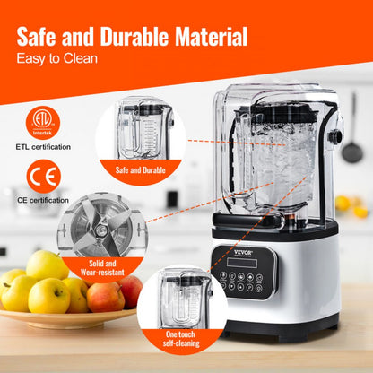 HS-212C-US-W - 68oz VEVOR Commercial Blender with Powerful 2200W Motor