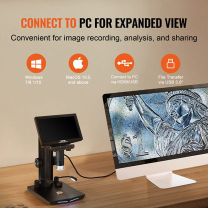 W7 - 7" HDMI Digital Microscope, 10X-1200X Magnification, IPS Screen