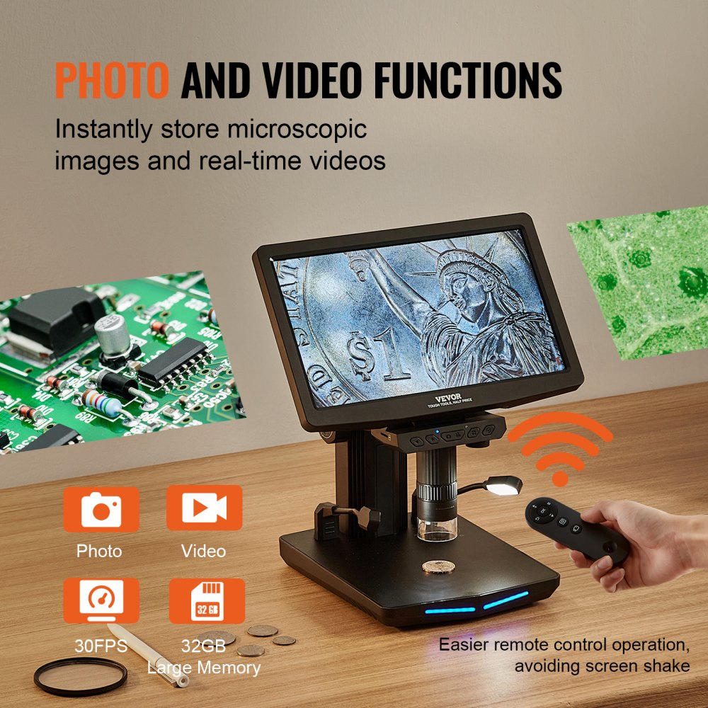 W7 - 7" HDMI Digital Microscope, 10X-1200X Magnification, IPS Screen