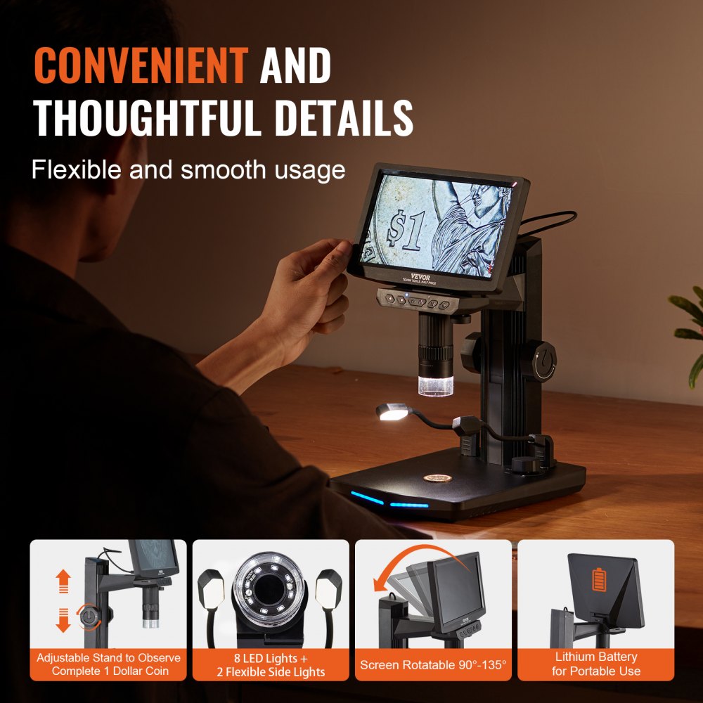 W7 - 7" HDMI Digital Microscope, 10X-1200X Magnification, IPS Screen