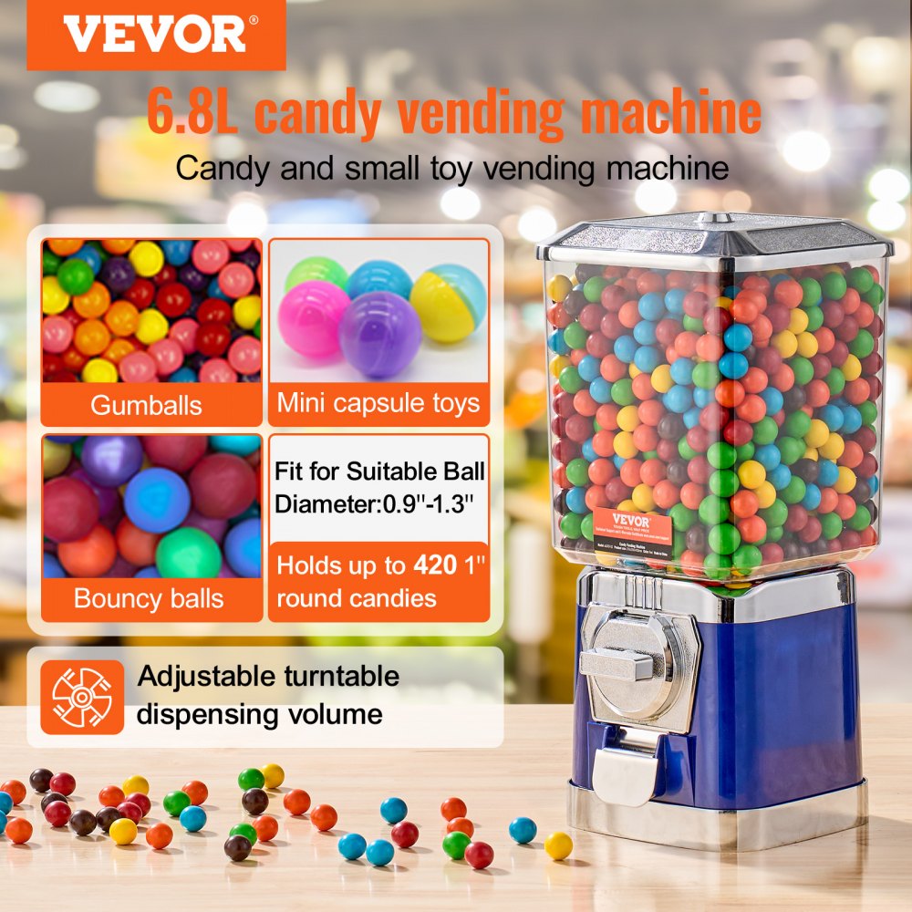 ak203-02 - 17” VEVOR Gumball Machine, 6.8L Capacity, Vintage Candy Dispenser