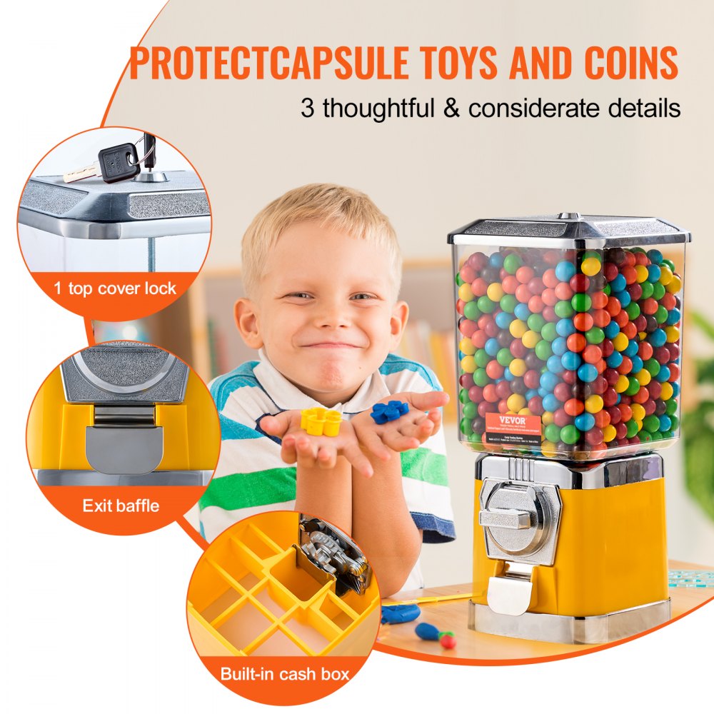 ak203-02 - Vintage 17" Yellow Gumball Machine Candy Dispenser 6.8L