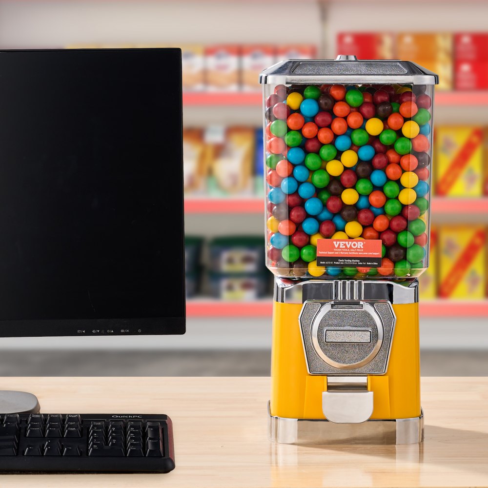 ak203-02 - Vintage 17" Yellow Gumball Machine Candy Dispenser 6.8L