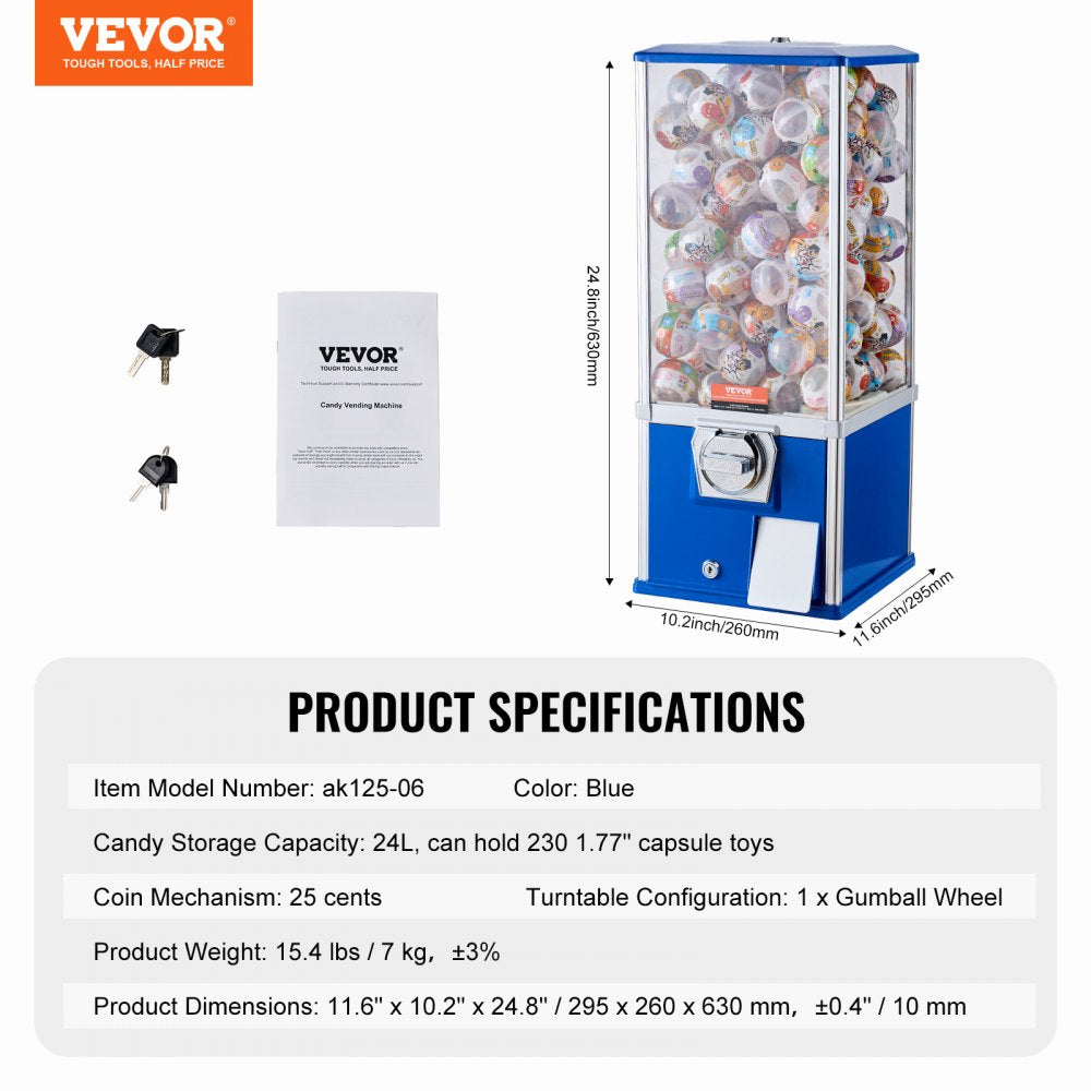 ak125-06 - 24L VEVOR Gumball Machine for 1.75"-2.23" Capsules
