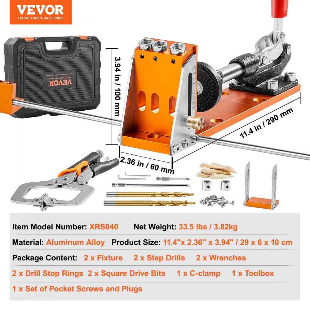 XRS040 - VEVOR Adjustable Pocket Hole Jig Kit for DIY Projects
