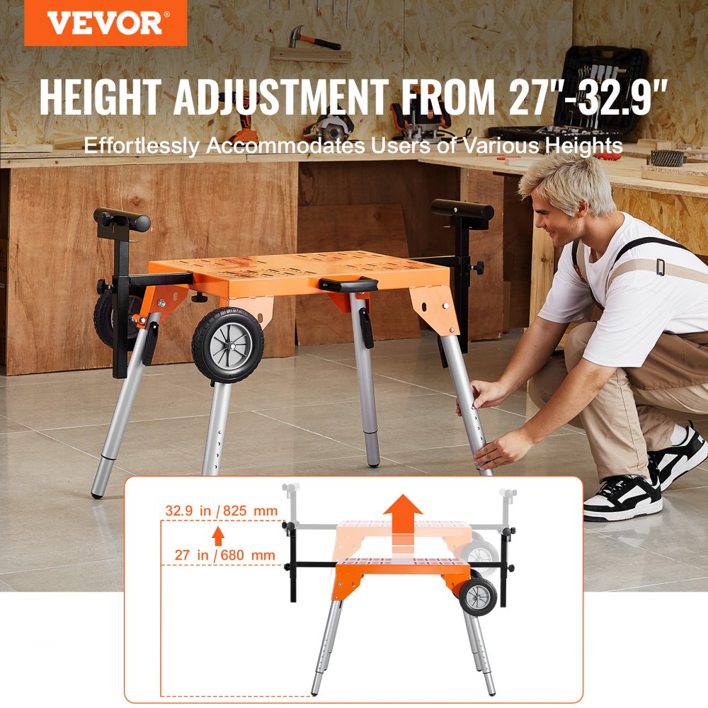 26515 - Adjustable Miter Saw Stand with Wheels for Ergonomic Cutting