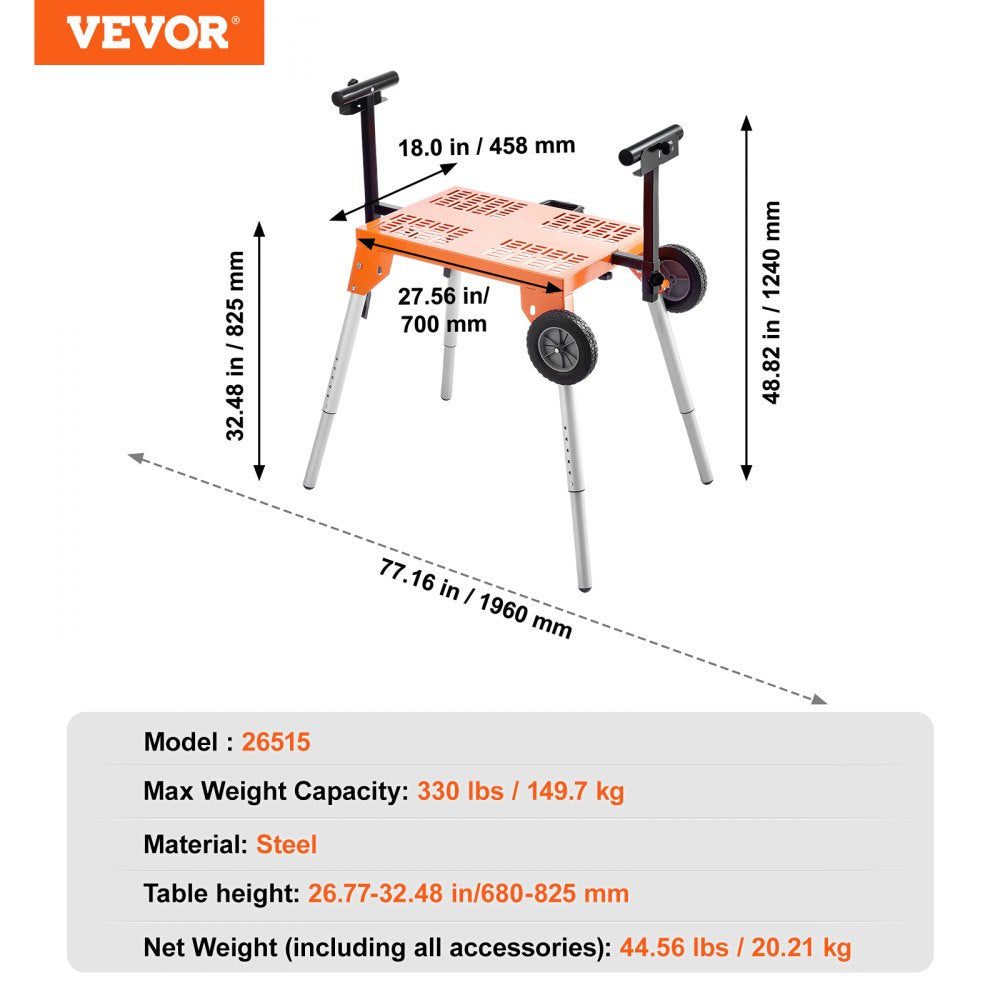 26515 - Adjustable Miter Saw Stand with Wheels for Ergonomic Cutting