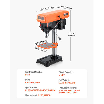 DP8 - 8-Inch Drill Press with Adjustable Tilt and LED Light