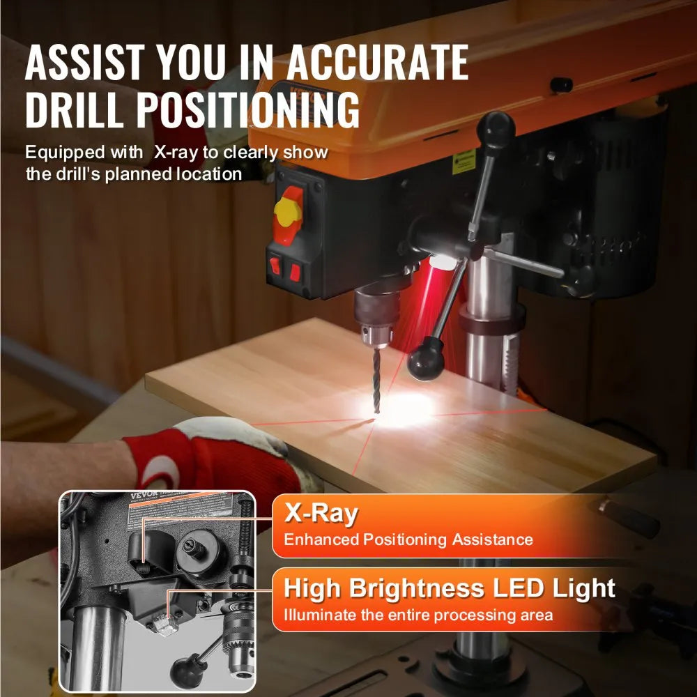 DP103L - 10-Inch Adjustable Benchtop Drill Press with LED Light and Speed Control