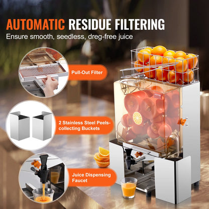 NS-2000E-2T - High-Speed Stainless Steel Orange Juicer with Automatic Peeling