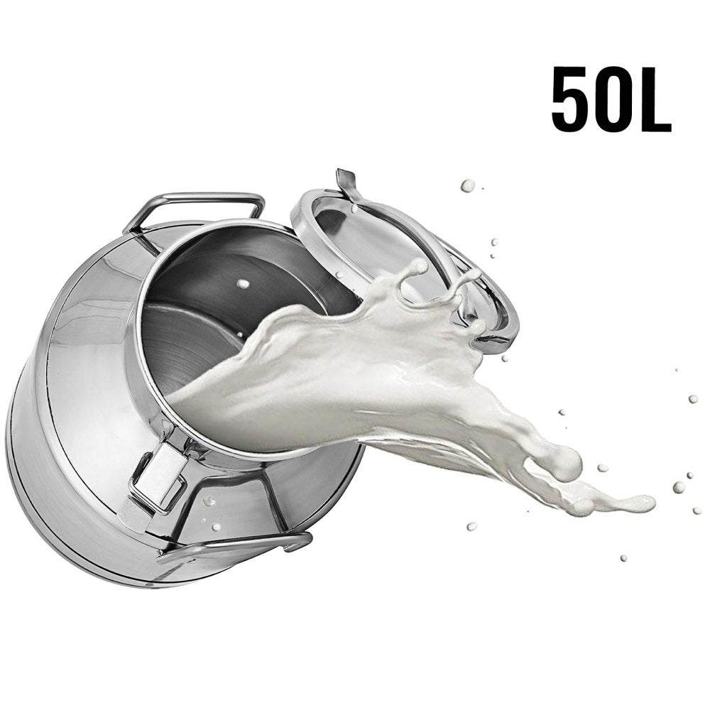010962411866 - 50L Durable Stainless Steel Milk Pail with Airtight Lid