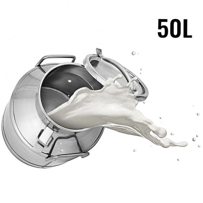 010962411866 - 50L Durable Stainless Steel Milk Pail with Airtight Lid