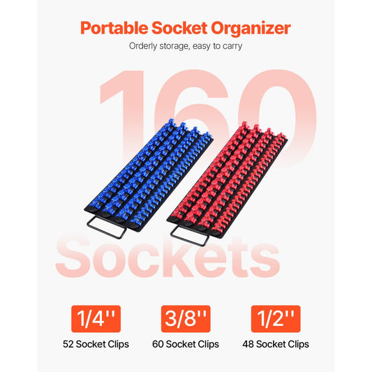 QJ7335 - Heavy-Duty Portable Socket Organizer with 160 Clips and Handle