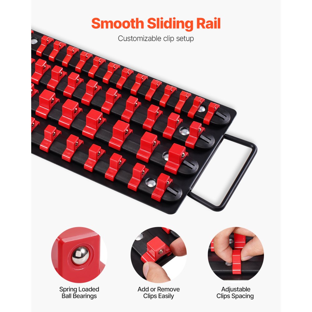 QJ7335 - Heavy-Duty Portable Socket Organizer with 160 Clips and Handle