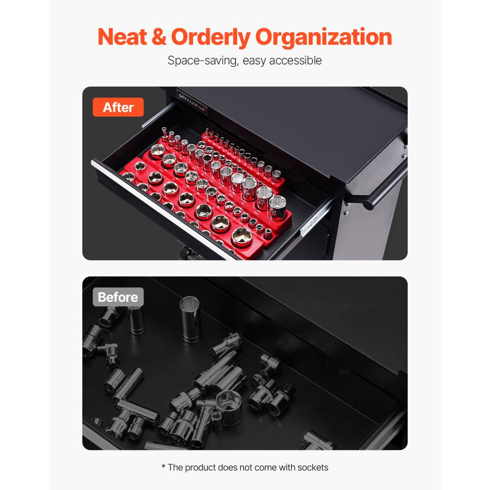QJ7333-3pc SAE - Durable Magnetic Socket Organizer Set for 68 Sockets
