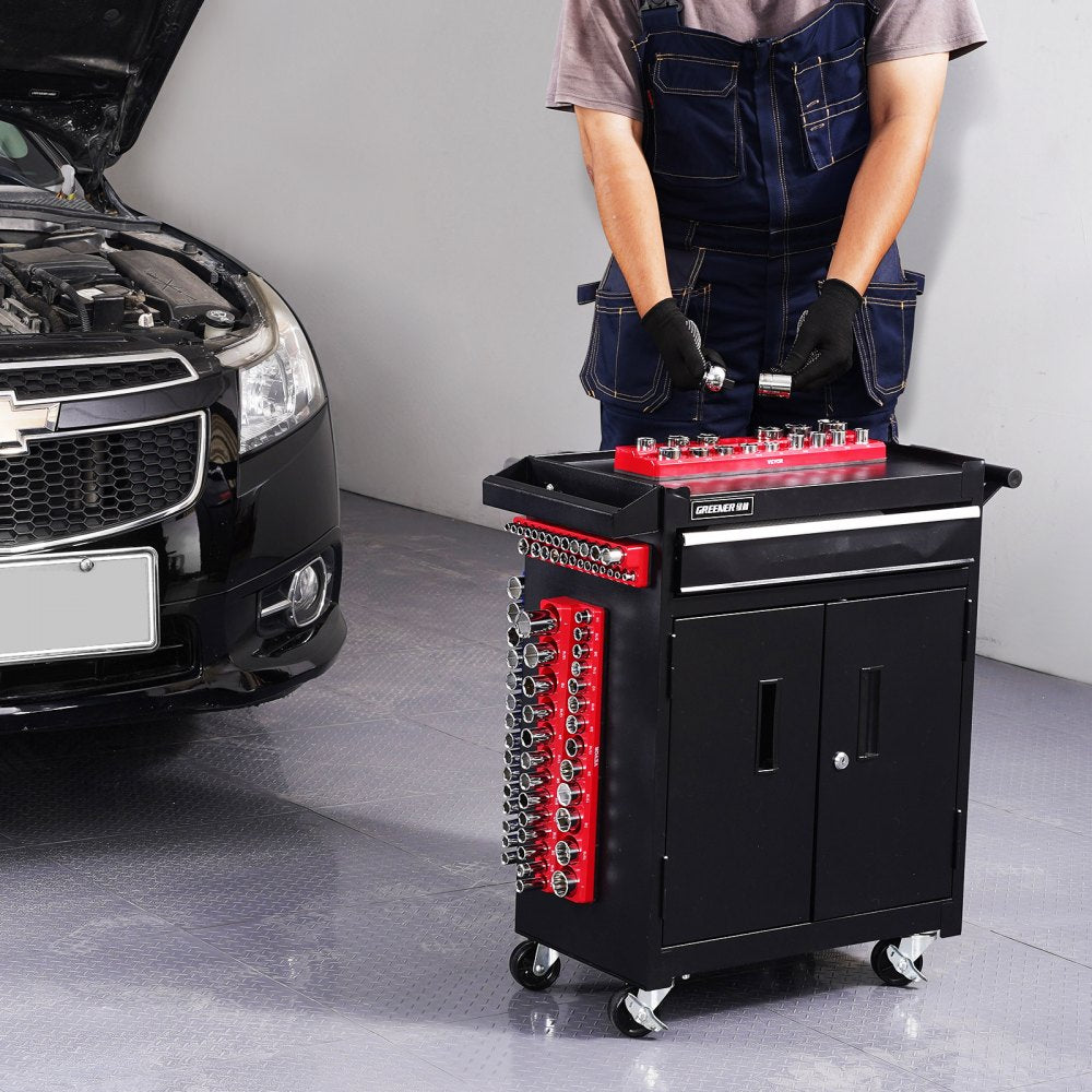 QJ7333-3pc SAE - Durable Magnetic Socket Organizer Set for 68 Sockets