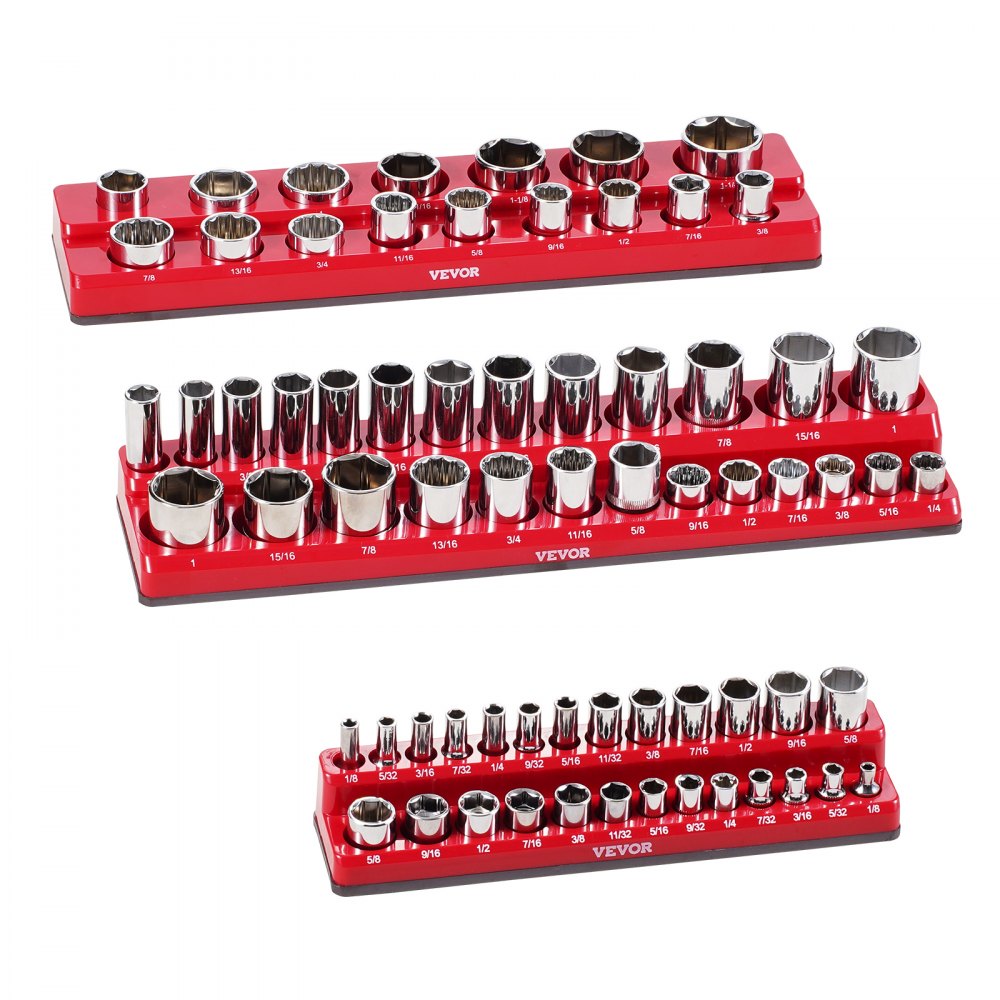 QJ7333-3pc SAE - Durable Magnetic Socket Organizer Set for 68 Sockets