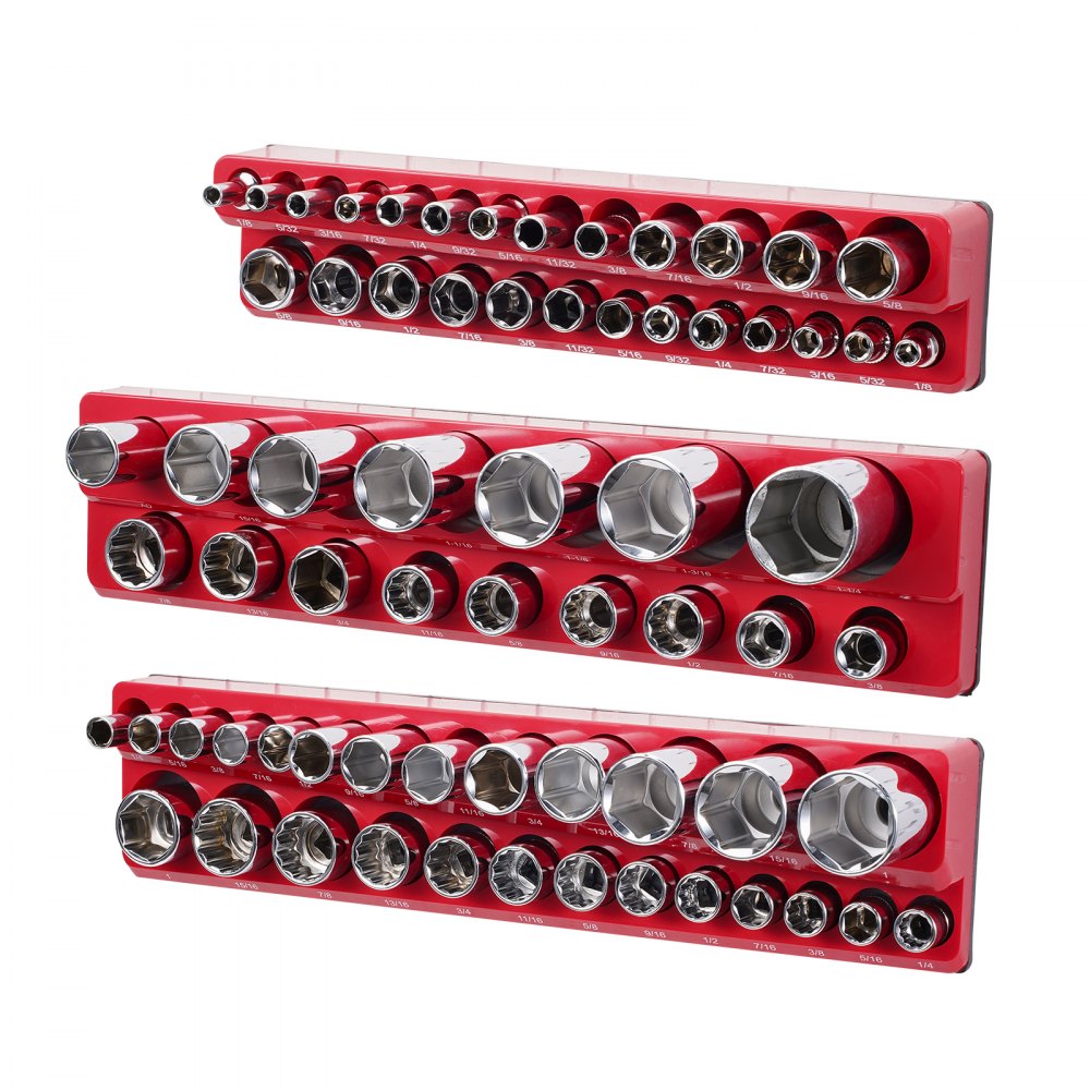 QJ7333-3pc SAE - Durable Magnetic Socket Organizer Set for 68 Sockets