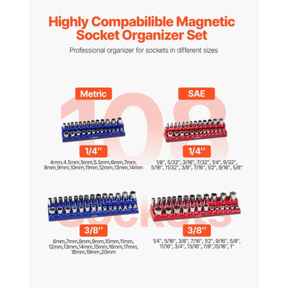 QJ7333-4pc - Magnetic 4PC Socket Organizer Set for 108 Sockets