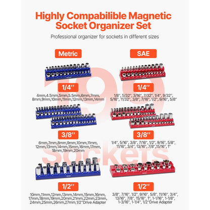 QJ7333-8pc - Magnetic Organizer for Up to 199 Sockets, Durable ABS Design