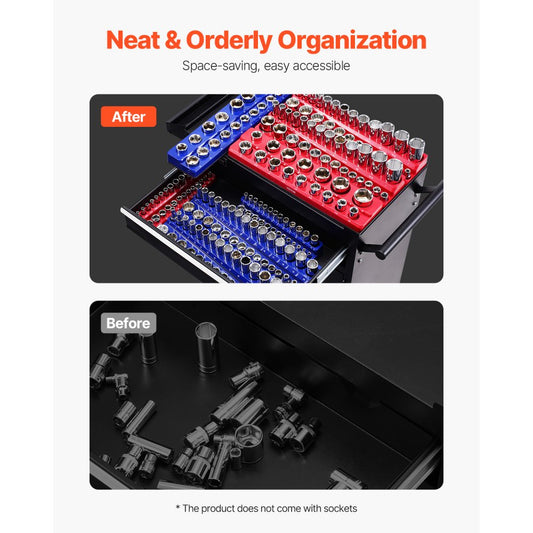 QJ7333-8pc - Magnetic Organizer for Up to 199 Sockets, Durable ABS Design