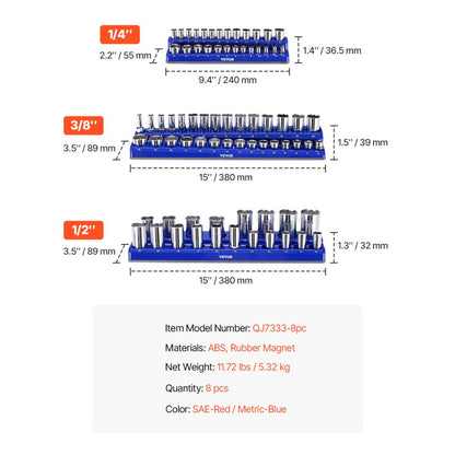 QJ7333-8pc - Magnetic Organizer for Up to 199 Sockets, Durable ABS Design