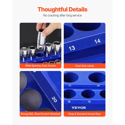 QJ7333-3pc Metric - Durable Magnetic Socket Organizer for 75 Tools