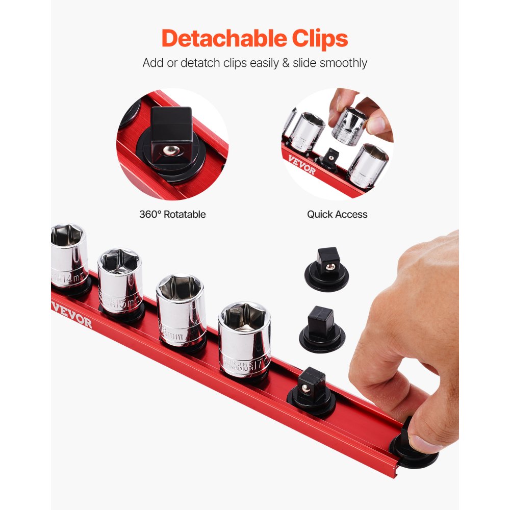 QJ7368 - 3-Piece Magnetic Socket Organizer with 360° Clips