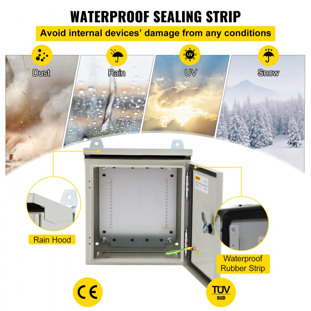 ST4415 - Durable 16x16 Carbon Steel Electrical Enclosure with Lock and Rain Hood